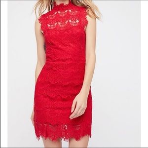 Free People Daydream Bodycon Lace Dress in Cherry
